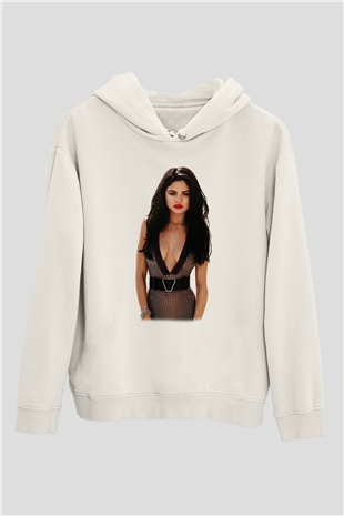 Selena Gomez Beyaz Unisex Kapşonlu Sweatshirt