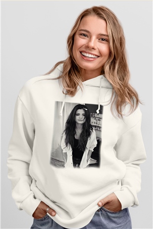 Selena Gomez Beyaz Unisex Kapşonlu Sweatshirt