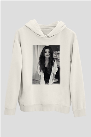 Selena Gomez Beyaz Unisex Kapşonlu Sweatshirt