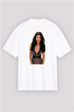 Selena Gomez Beyaz Unisex Oversize Tişört T-Shirt