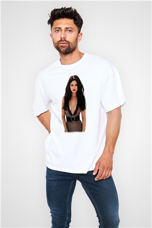Selena Gomez Beyaz Unisex Oversize Tişört T-Shirt