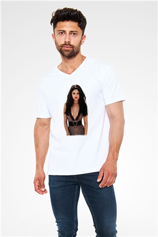 Selena Gomez Beyaz Unisex V Yaka Tişört T-Shirt