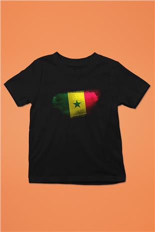 Senegal Bayrağı Baskılı Unisex Siyah Çocuk Tişörtü