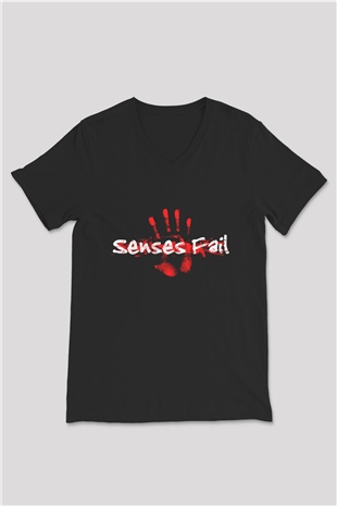 Senses Fail Siyah Unisex V Yaka Tişört T-Shirt