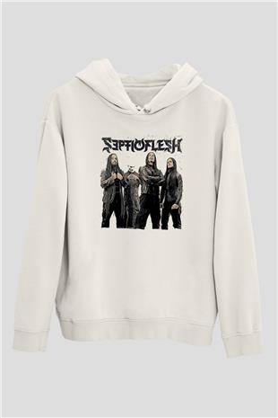 Septicflesh Baskılı Beyaz Unisex Kapüşonlu Sweatshirt
