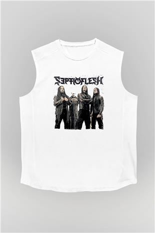 Septicflesh Baskılı Beyaz Unisex Kolsuz Tişört - Tshirt