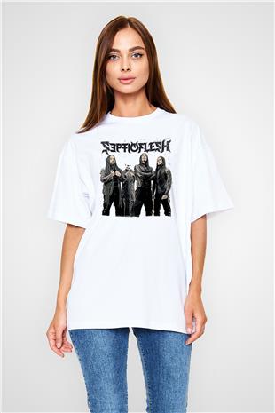 Septicflesh Baskılı Beyaz Unisex Oversize Tişört - Tshirt