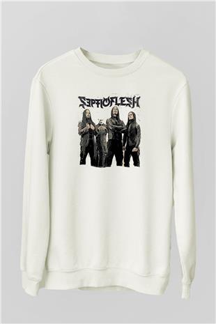 Septicflesh Baskılı Beyaz Unisex Sweatshirt