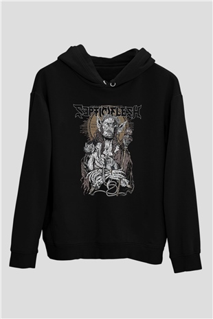 Septicflesh Baskılı Unisex Siyah Kapüşonlu Sweatshirt