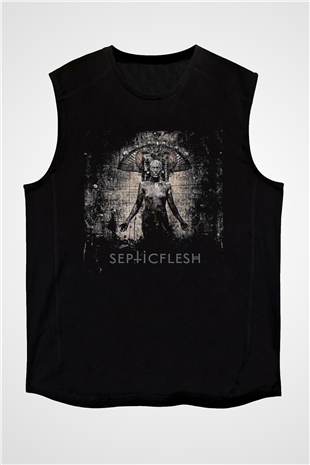 Septicflesh Baskılı Unisex Siyah Kolsuz Tişört - Tshirt