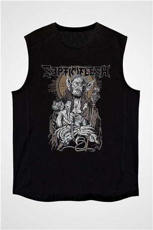 Septicflesh Baskılı Unisex Siyah Kolsuz Tişört - Tshirt