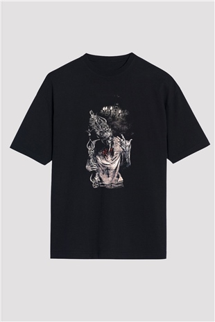 Septicflesh Baskılı Unisex Siyah Oversize Tişört - Tshirt