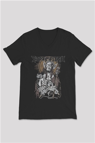 Septicflesh Baskılı Unisex Siyah V Yaka Tişört - Tshirt