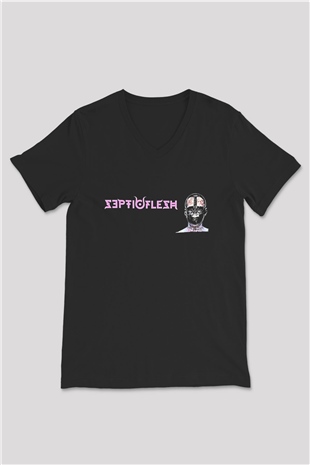 Septicflesh Baskılı Unisex Siyah V Yaka Tişört - Tshirt