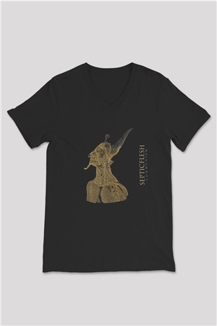 Septicflesh Baskılı Unisex Siyah V Yaka Tişört - Tshirt