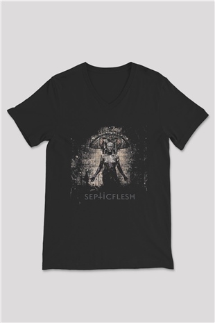 Septicflesh Baskılı Unisex Siyah V Yaka Tişört - Tshirt
