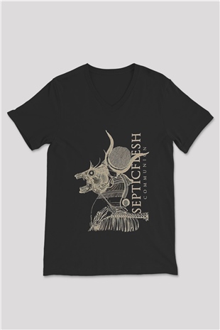 Septicflesh Baskılı Unisex Siyah V Yaka Tişört - Tshirt