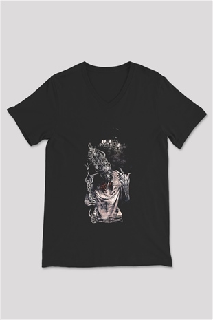 Septicflesh Baskılı Unisex Siyah V Yaka Tişört - Tshirt
