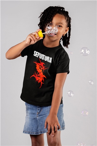 Sepultura Baskılı Siyah Unisex Çocuk Tişört