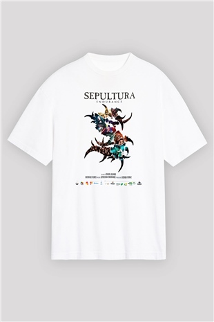 Sepultura Beyaz Unisex Oversize Tişört T-Shirt