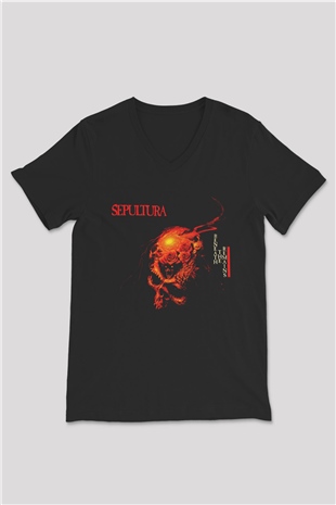 Sepultura Siyah Unisex V Yaka Tişört T-Shirt