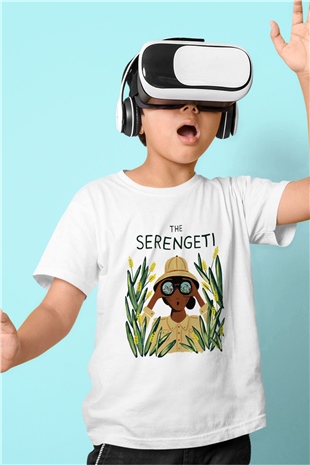 Serengeti Milli Park Baskılı Beyaz Unisex Çocuk Tişört