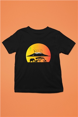 Serengeti Milli Park Baskılı Siyah Unisex Çocuk Tişört