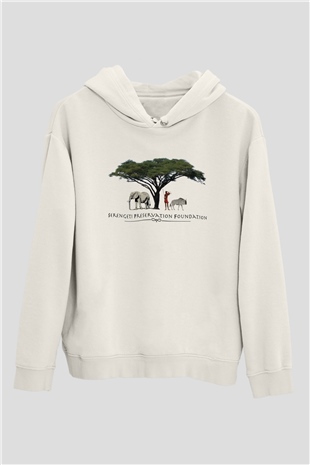 Serengeti Milli Park Beyaz Unisex Kapşonlu Sweatshirt