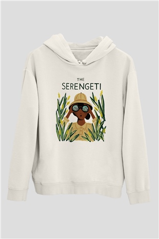 Serengeti Milli Park Beyaz Unisex Kapşonlu Sweatshirt