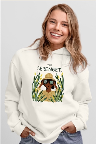 Serengeti Milli Park Beyaz Unisex Kapşonlu Sweatshirt