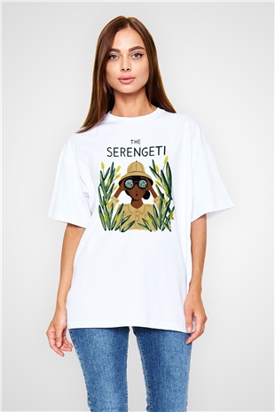 Serengeti Milli Park Beyaz Unisex Oversize Tişört T-Shirt