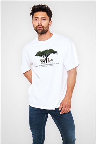 Serengeti Milli Park Beyaz Unisex Oversize Tişört T-Shirt