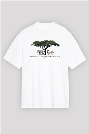 Serengeti Milli Park Beyaz Unisex Oversize Tişört T-Shirt