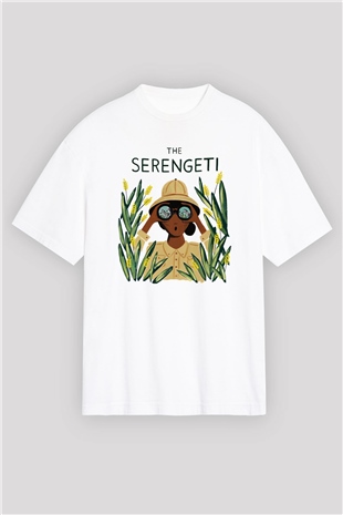 Serengeti Milli Park Beyaz Unisex Oversize Tişört T-Shirt
