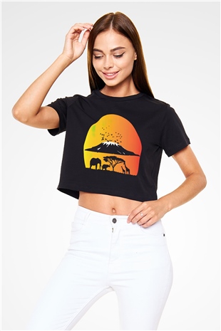 Serengeti Milli Park Siyah Crop Top Tişört