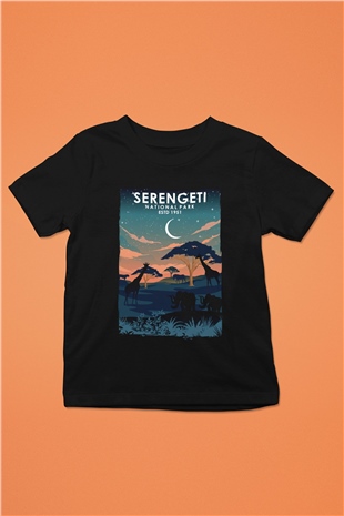 Serengeti Milli Park Siyah Unisex Çocuk Tişört