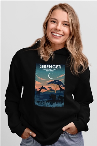 Serengeti Milli Park Siyah Unisex Hoodie