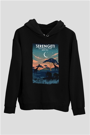 Serengeti Milli Park Siyah Unisex Hoodie