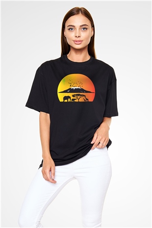 Serengeti Milli Park Siyah Unisex Oversize Tişört T-Shirt