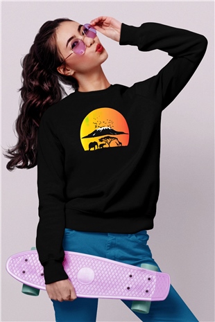 Serengeti Milli Park Siyah Unisex Sweatshirt