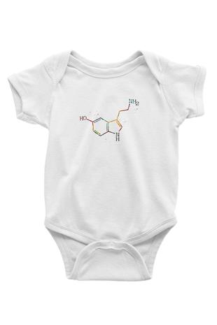 Serotonin Molekülü Baskılı Beyaz Bebek Body - Zıbın