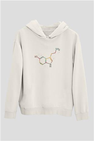 Serotonin Molekülü Baskılı Unisex Ekru Hoodie