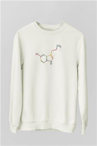 Serotonin Molekülü Baskılı Unisex Ekru Sweatshirt
