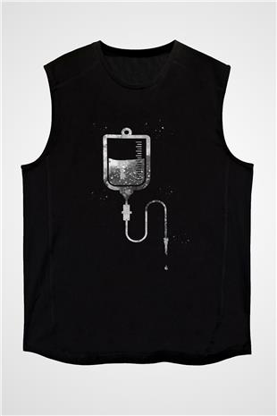 Serum Temalı Baskılı Unisex Kolsuz Siyah Tişört - Tshirt