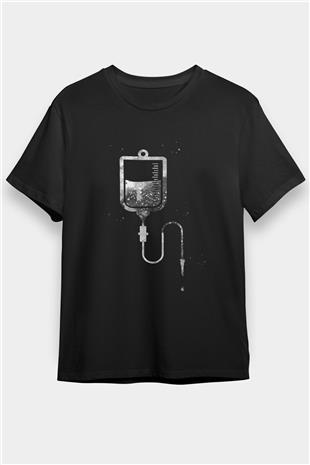 Serum Temalı Baskılı Unisex Siyah Tişört - Tshirt