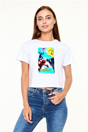 Sesame Street Susam Sokağı Beyaz   Crop Top Tişört