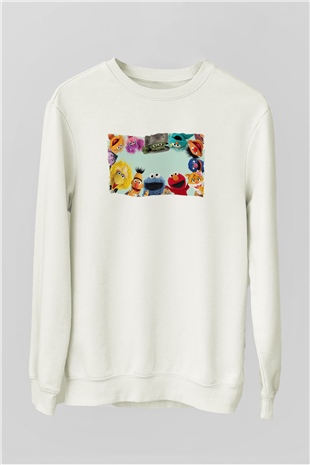 Sesame Street Susam Sokağı Beyaz Unisex  Sweatshirt