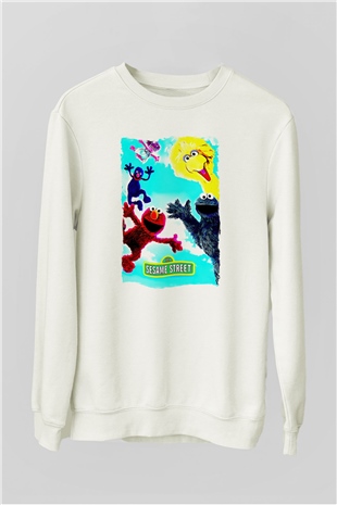 Sesame Street Susam Sokağı Beyaz Unisex  Sweatshirt