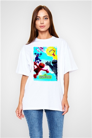 Sesame Street Susam Sokağı Beyaz Oversize Tişört