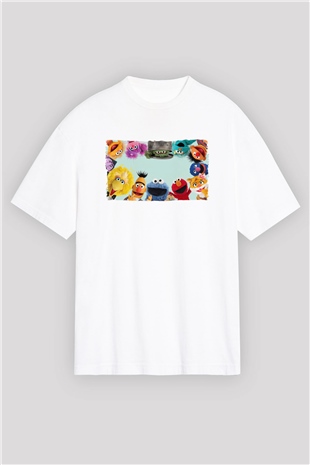 Sesame Street Susam Sokağı Beyaz Oversize Tişört